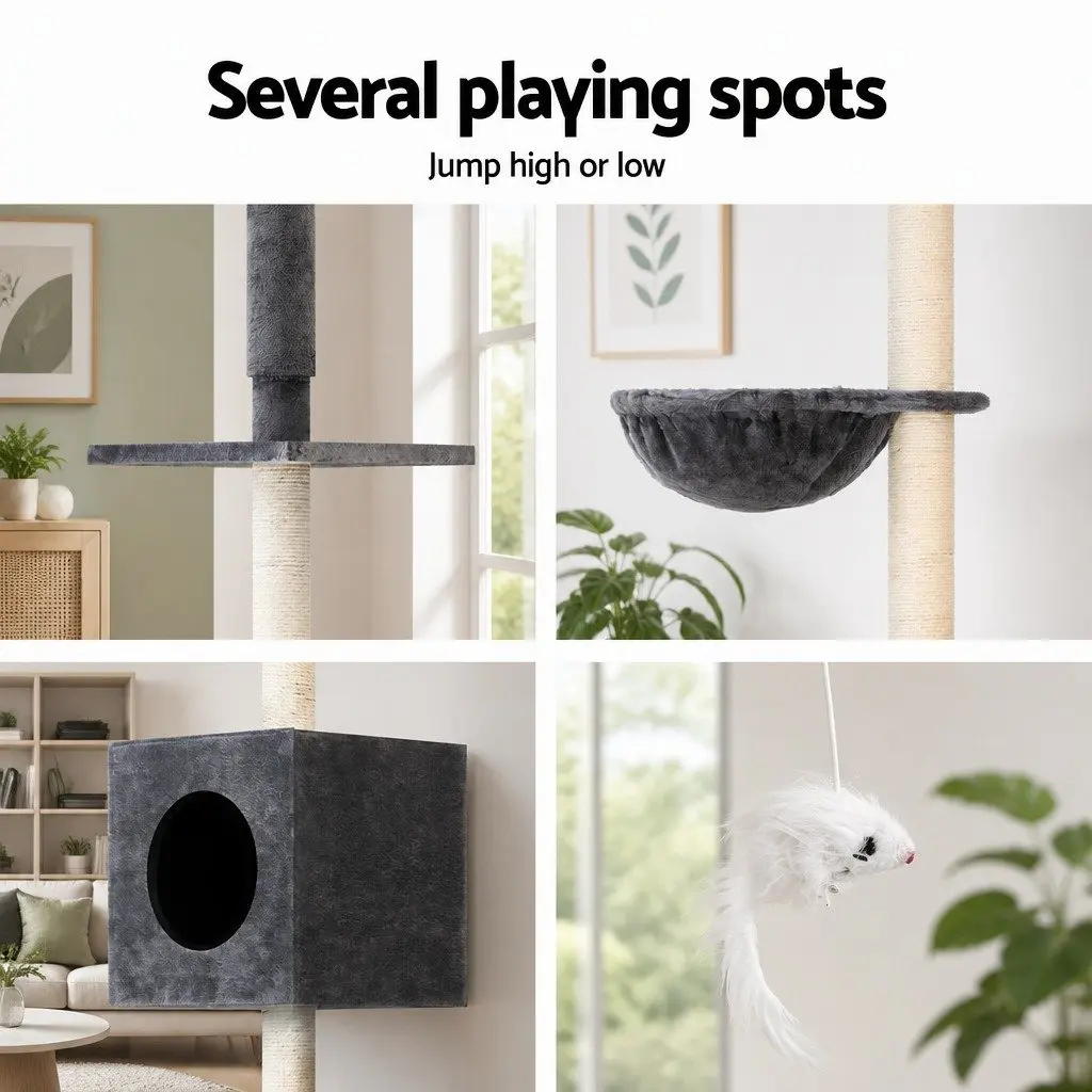 Cat Tree 260cm Adjustable Height with 4 Platforms