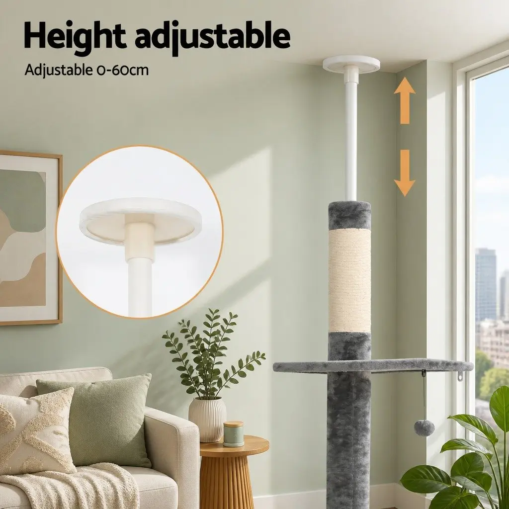 Cat Tree 290cm Floor to Ceiling Scratching Post Tower Bed 5 Levels Plush Cover
