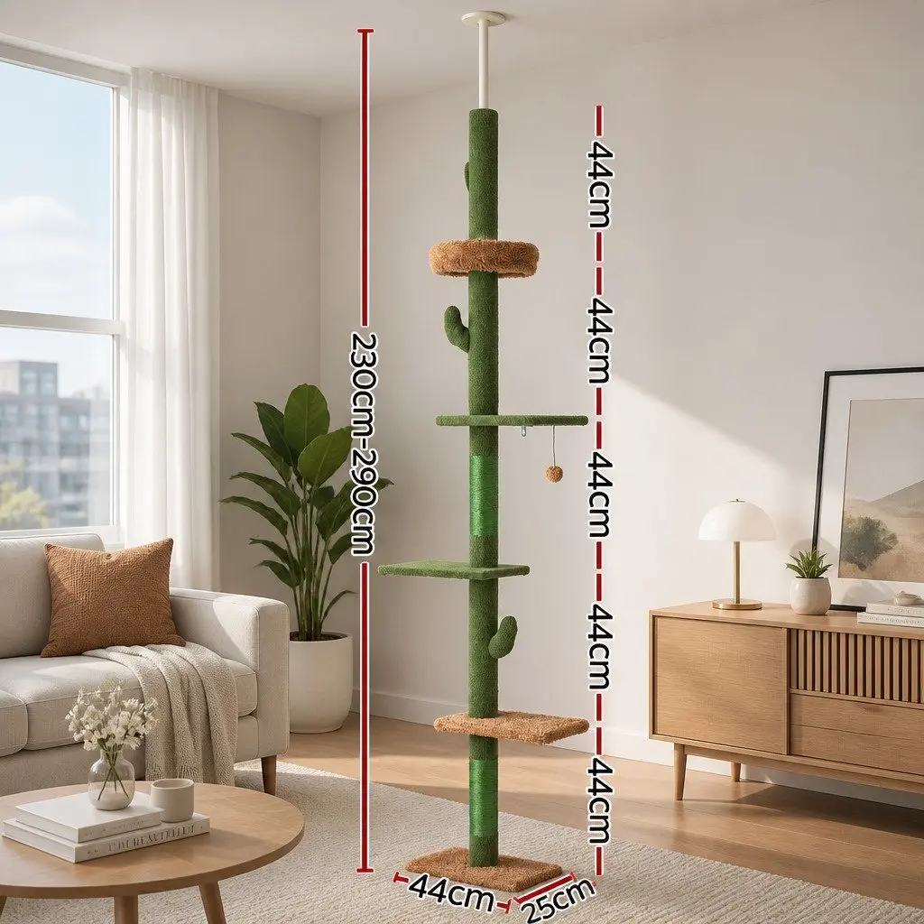 Cat Tree Scratching Post for Floor to Ceiling Use 290cm Adjustable Multi Level