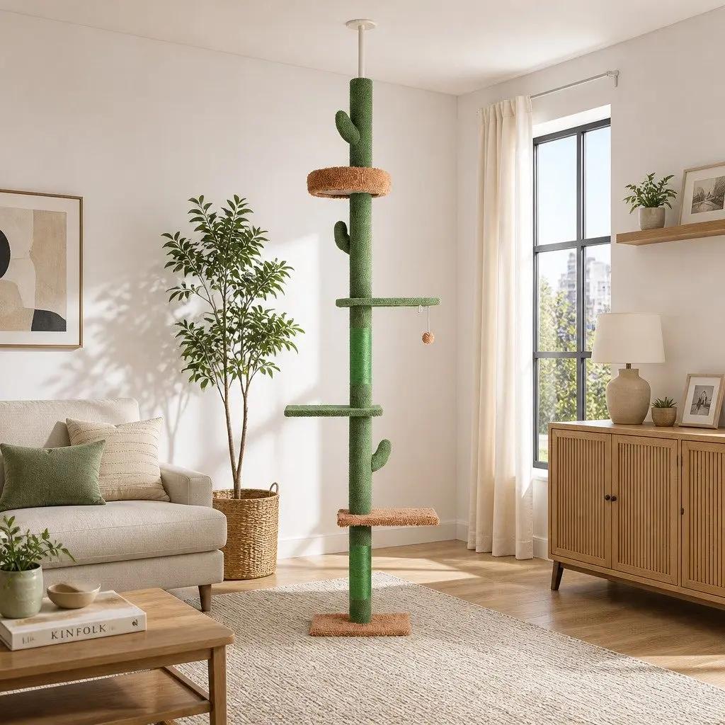 Cat Tree Scratching Post for Floor to Ceiling Use 290cm Adjustable Multi Level
