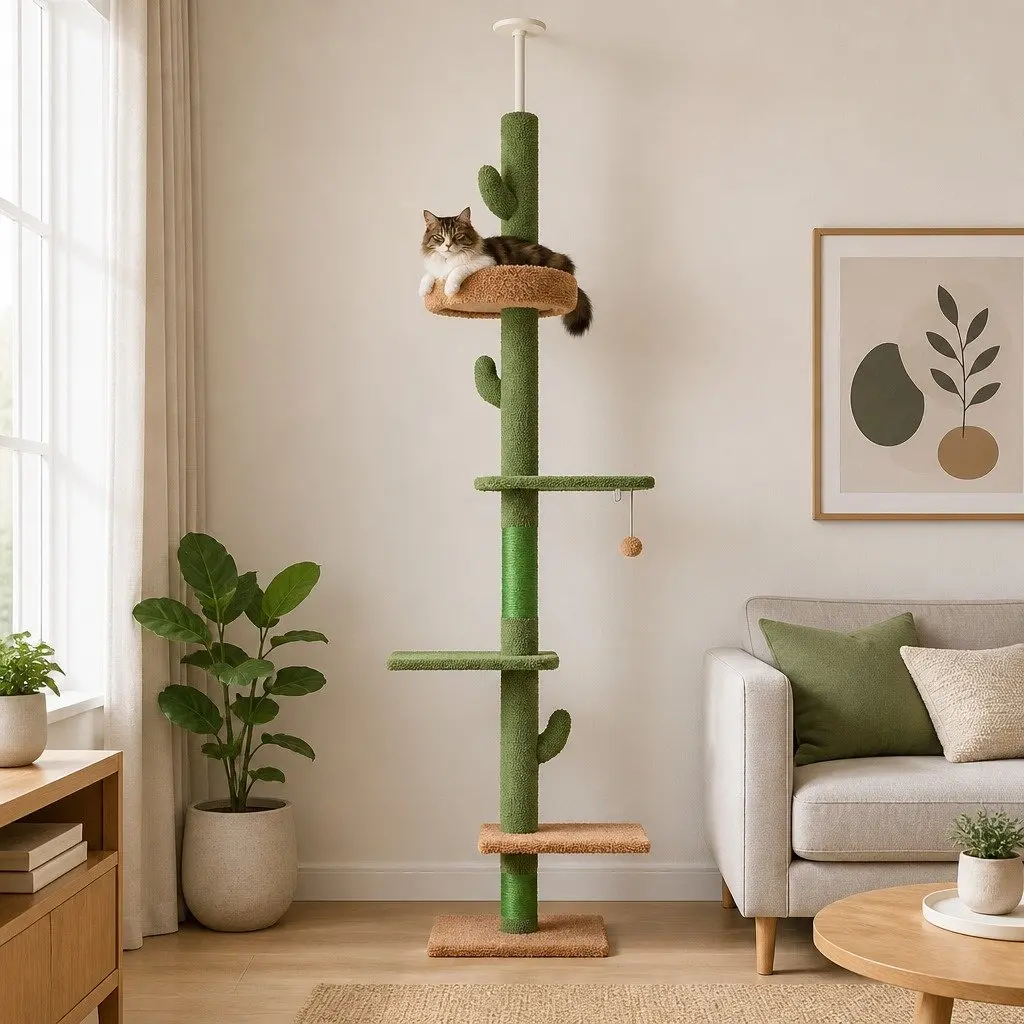 Cat Tree Scratching Post for Floor to Ceiling Use 290cm Adjustable Multi Level