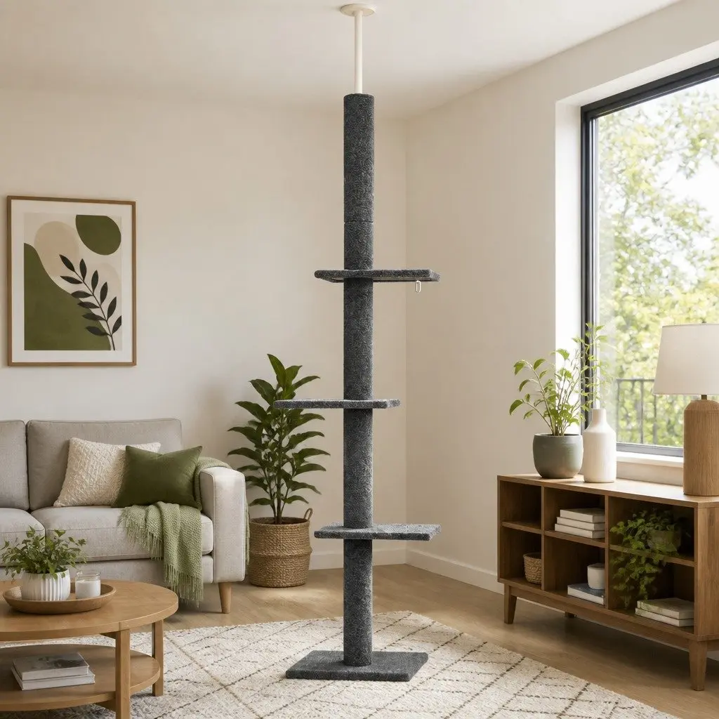 Cat Scratching Post Floor to Ceiling 290cm Grey 4 Platforms