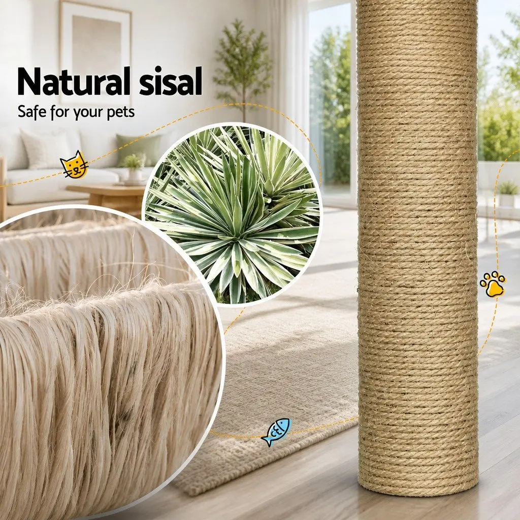 Cat Tree 138cm Tower Scratching Post Multi-Level Climbing House Bed Condo Rattan