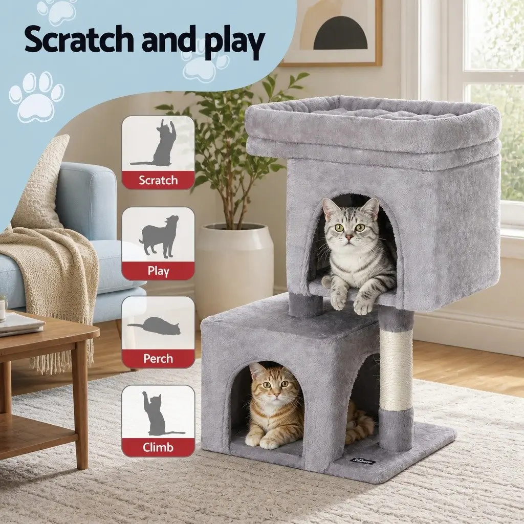 Cat Tree 67cm Tower Scratching Post Condo House Light Grey Multi-Level Climber