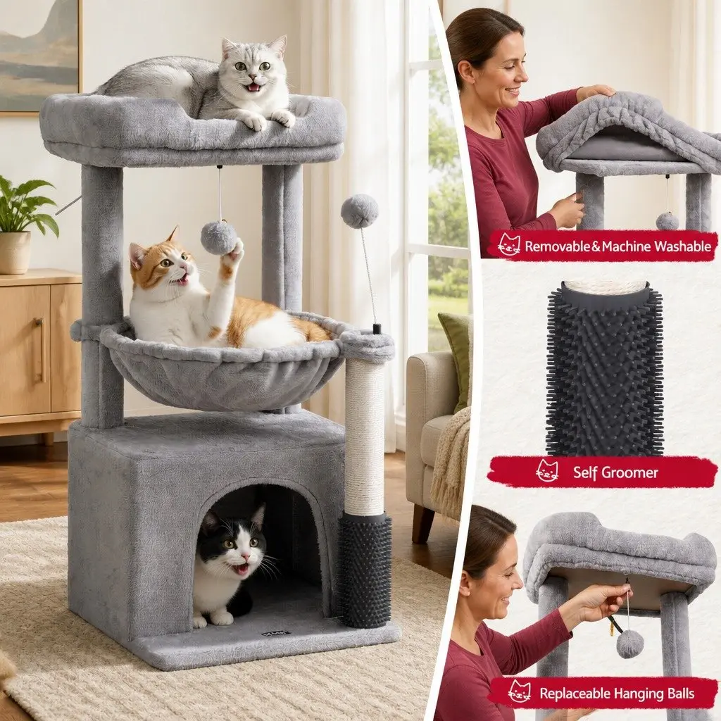 Cat Tree Tower 82cm Scratching Post Multi-Level Platform Perches House Light