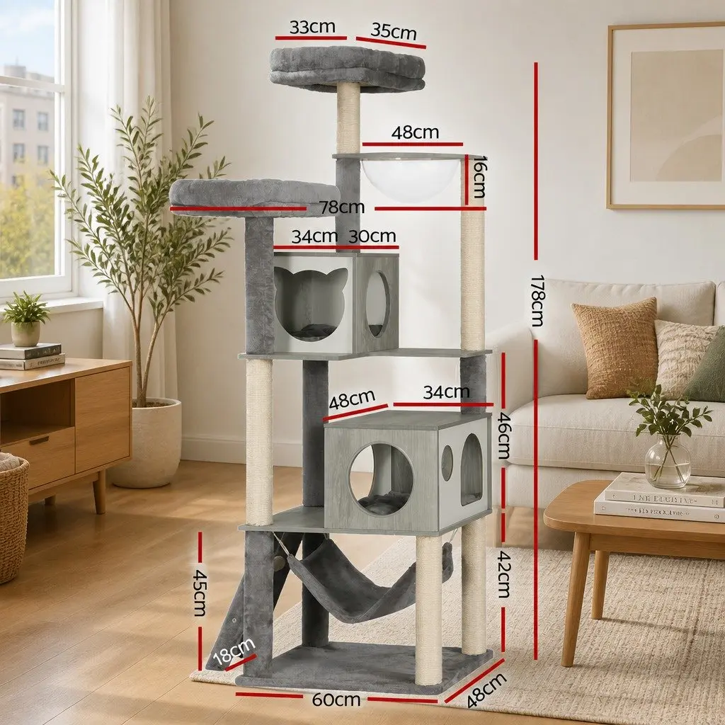 Cat Tree 178cm Tower Scratching Post Multi-Level Condo House Wooden Ladder Bed