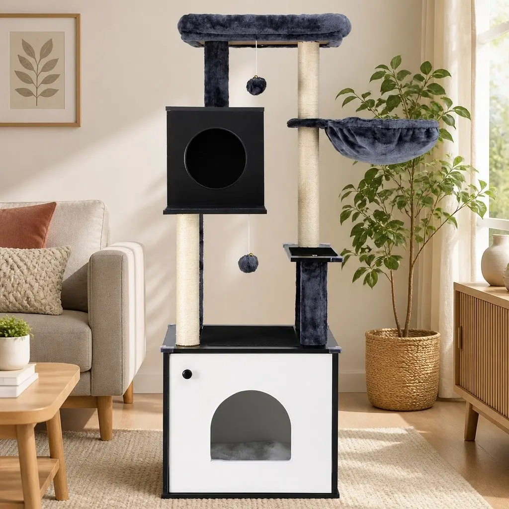 Cat Tree Tower 144cm with Sisal Posts and Plush Covering