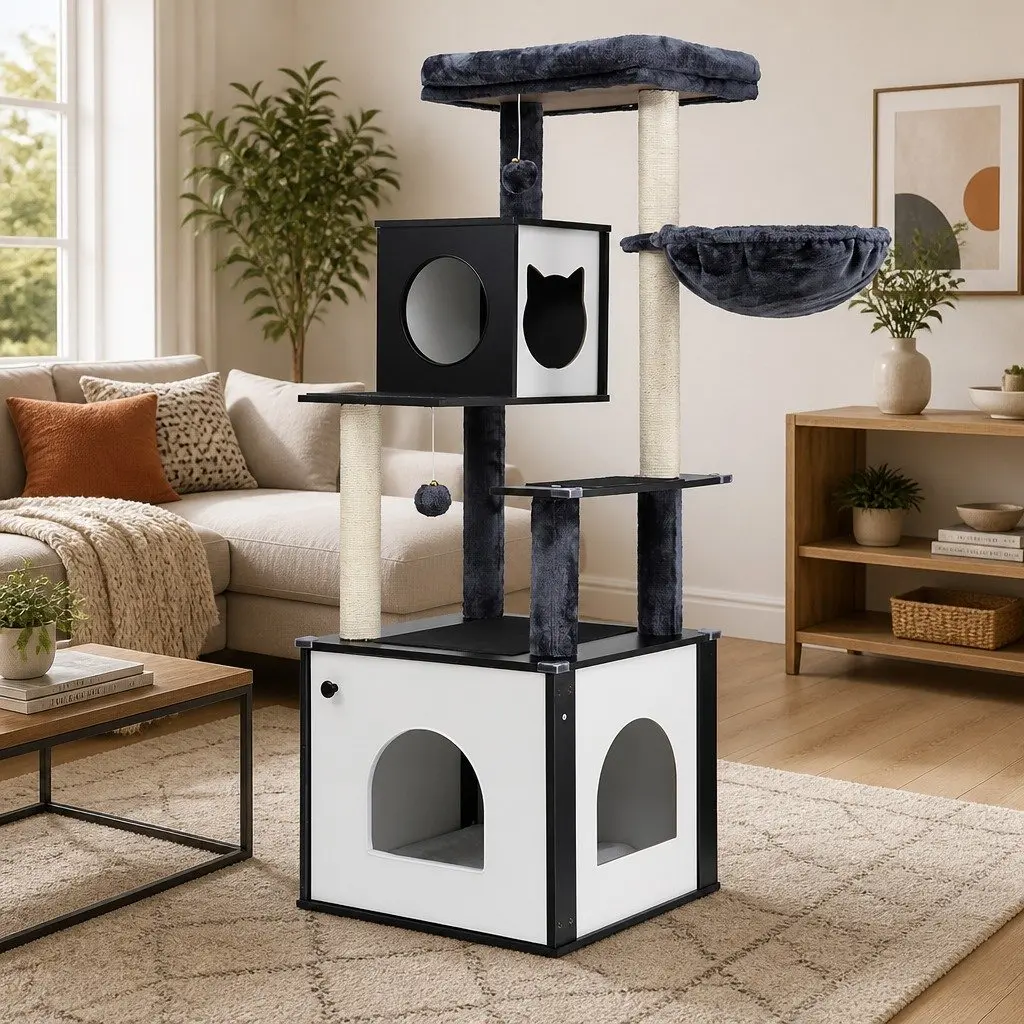 Cat Tree Tower 144cm with Sisal Posts and Plush Covering