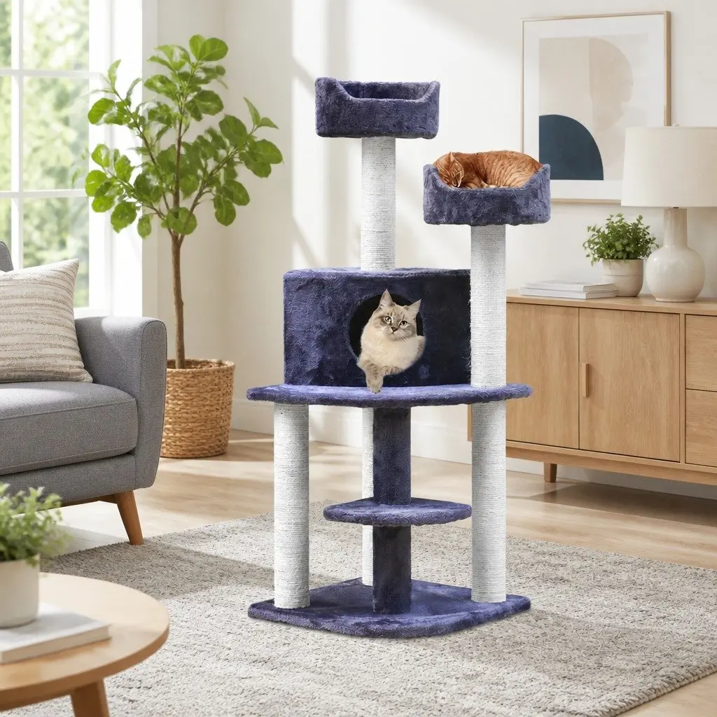 Cat Tree for Cats 126cm Multi-Level Scratching Post Condo House Grey