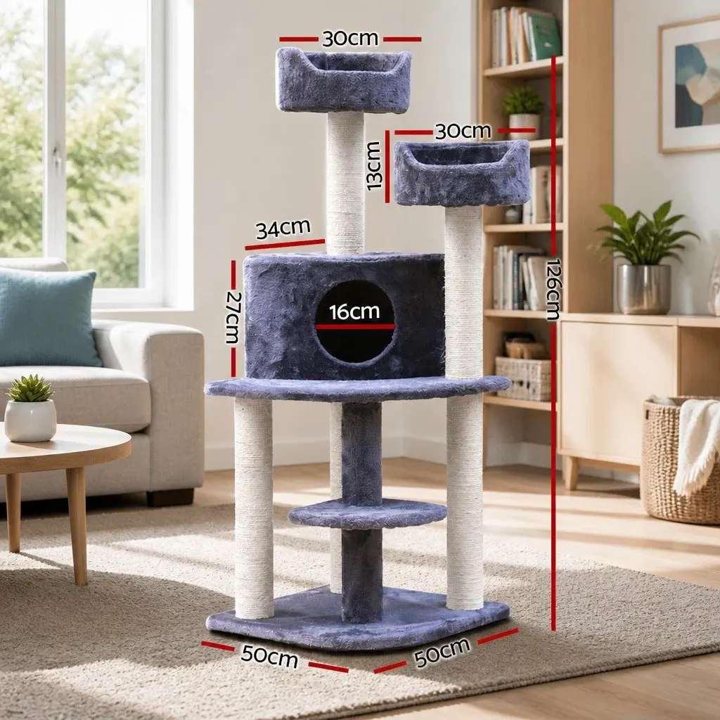 Cat Tree for Cats 126cm Multi-Level Scratching Post Condo House Grey