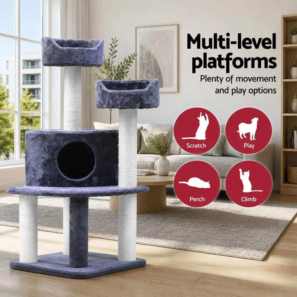 Cat Tree for Cats 126cm Multi-Level Scratching Post Condo House Grey