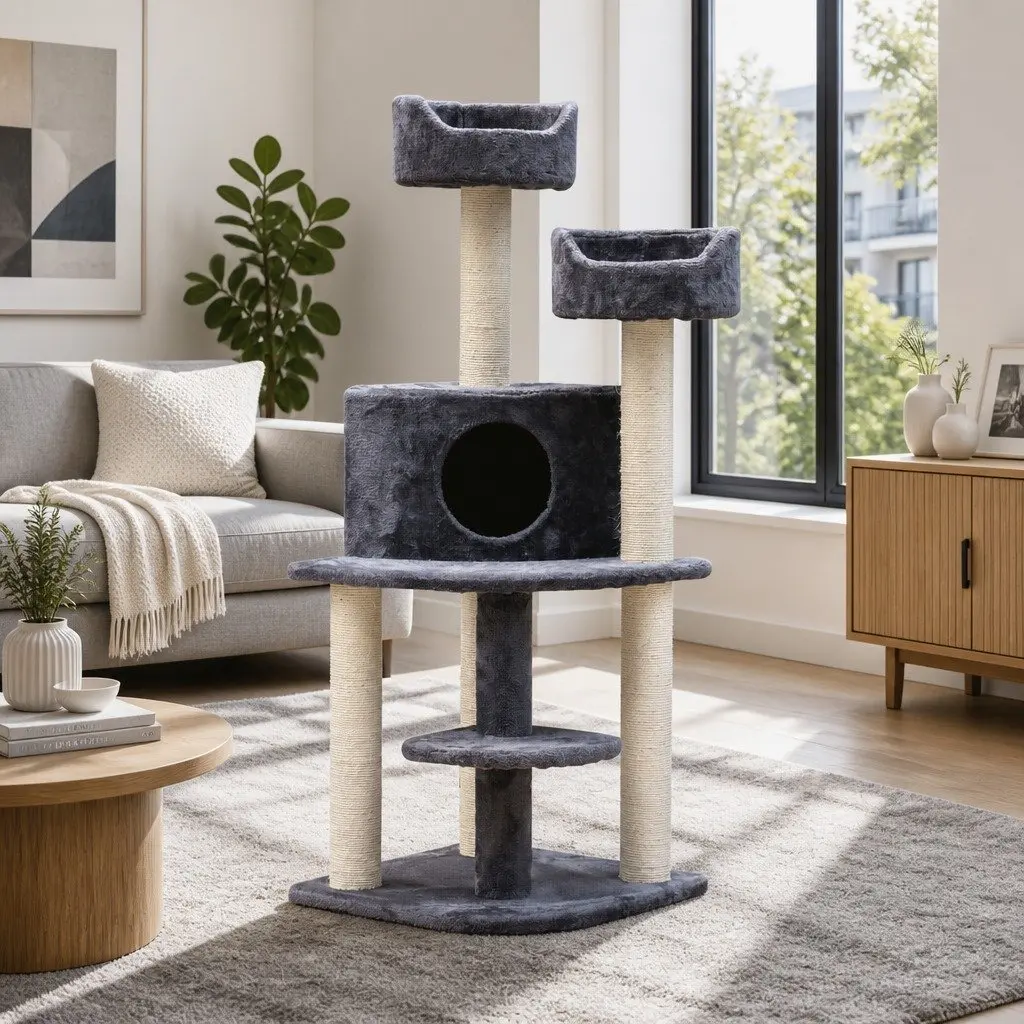 Cat Tree for Cats 126cm Multi-Level Scratching Post Condo House Grey