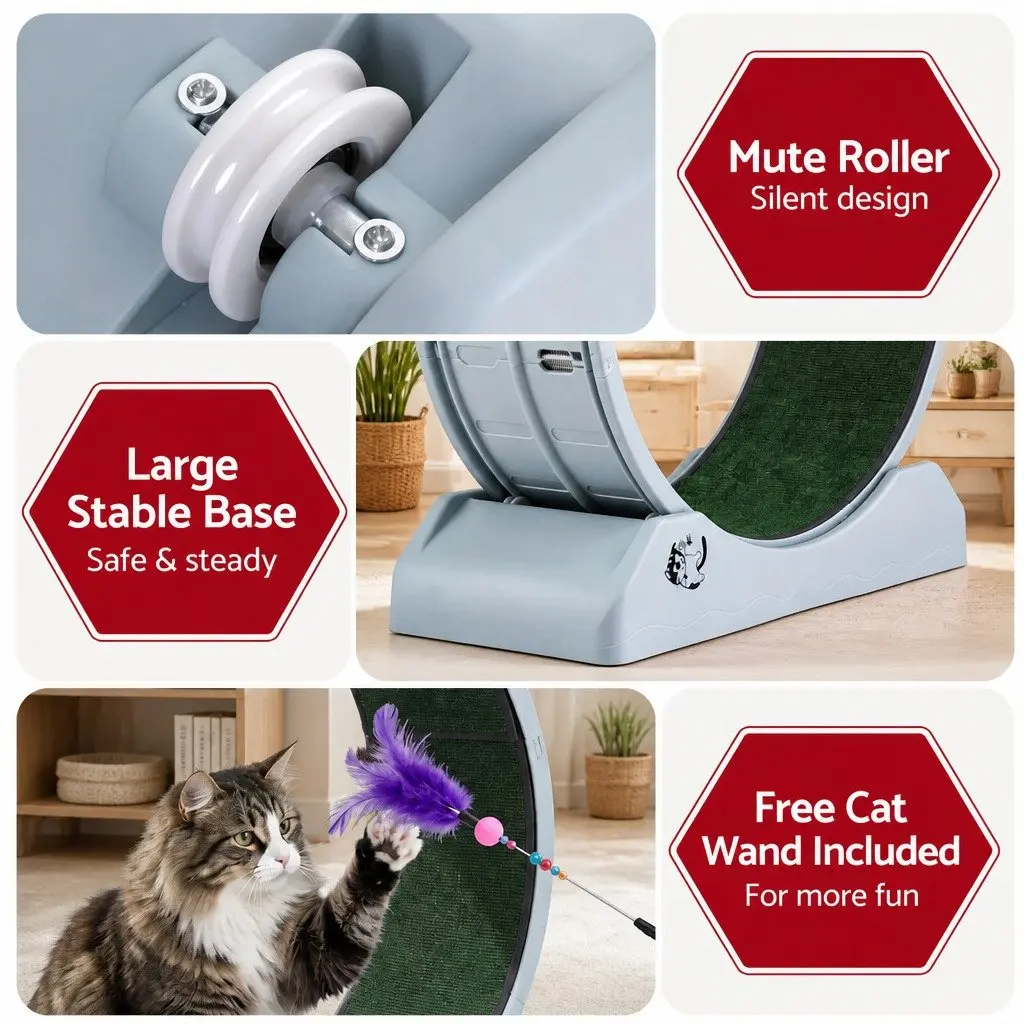 Cat Exercise Wheel Treadmill Indoor 78cm Mute Roller Safety Lock Detachable