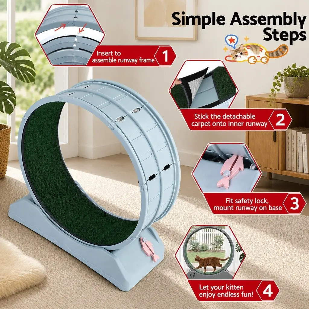 Cat Exercise Wheel Treadmill Indoor 78cm Mute Roller Safety Lock Detachable
