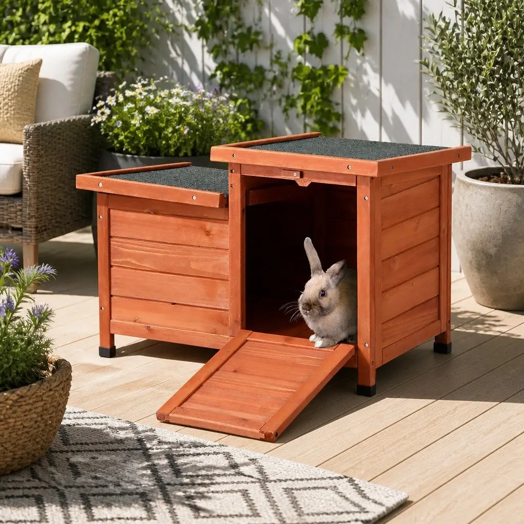 Outdoor Cat House Wooden Shelter Small Animal Hutch 70cm x 43cm x 47cm
