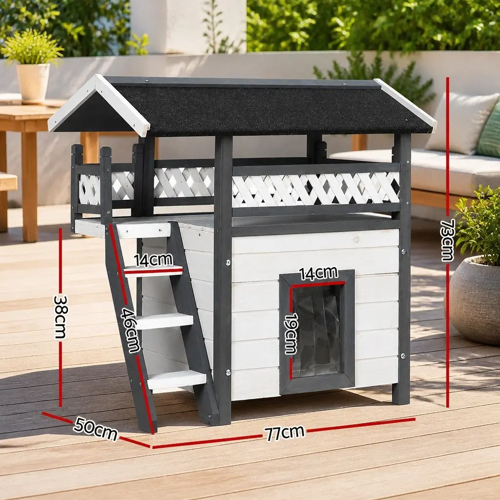 Wooden Pet Hutch Outdoor Use Double Tier Condo 77cm x 50cm x 73cm Grey White