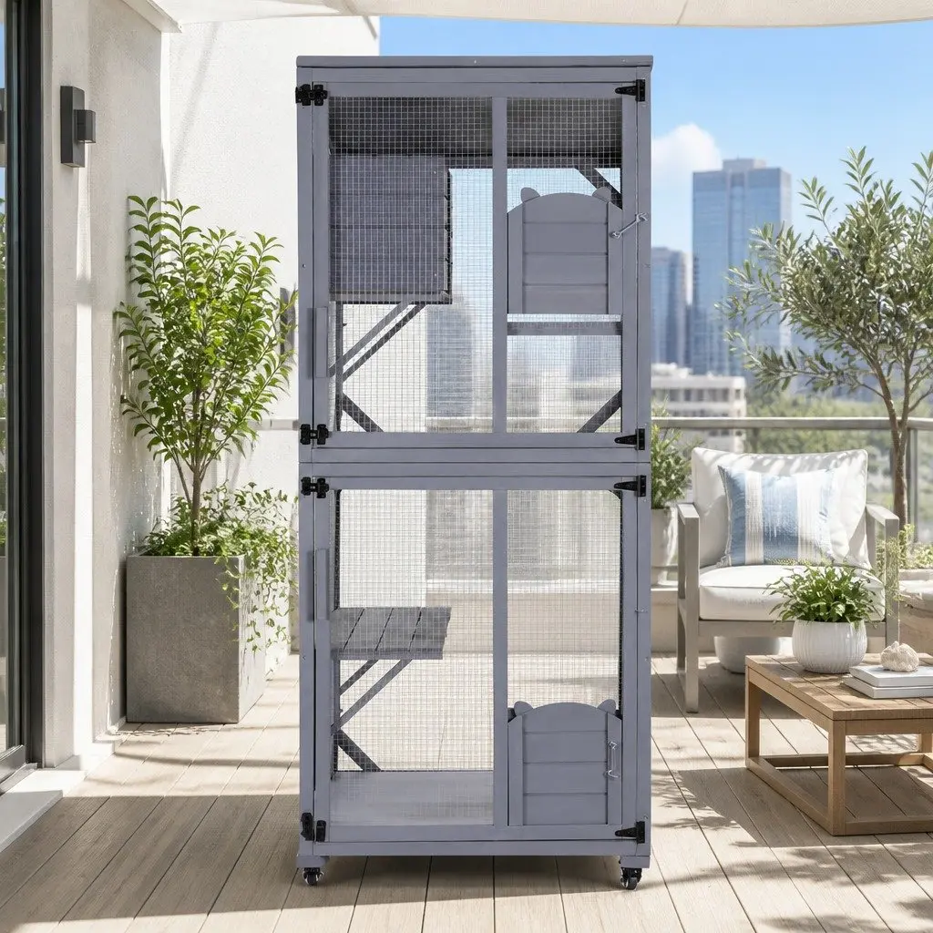 Cat House Wooden 180cm Multi-Tier Pet Hutch Rabbit Enclosure Small Dog Condo
