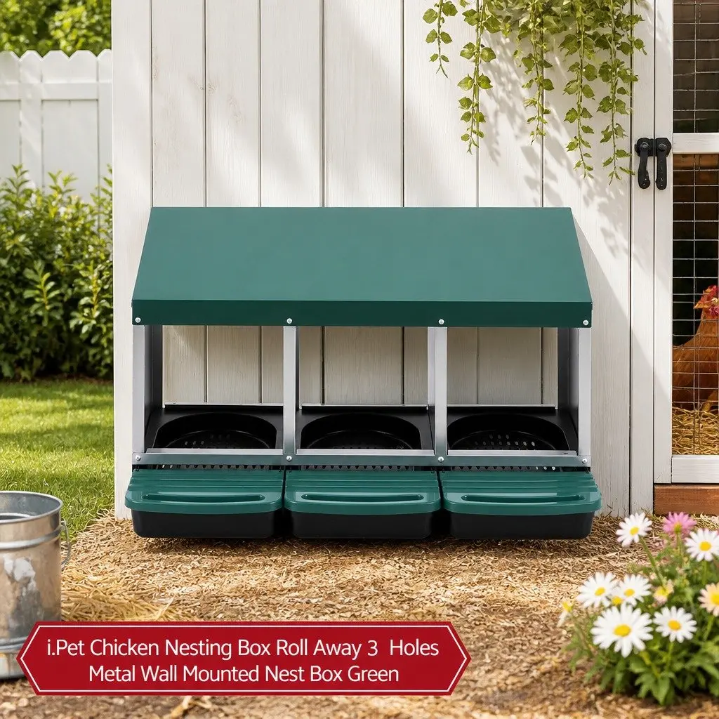 Chicken Nesting Box Wall Mounted 3 Holes Green Galvanized