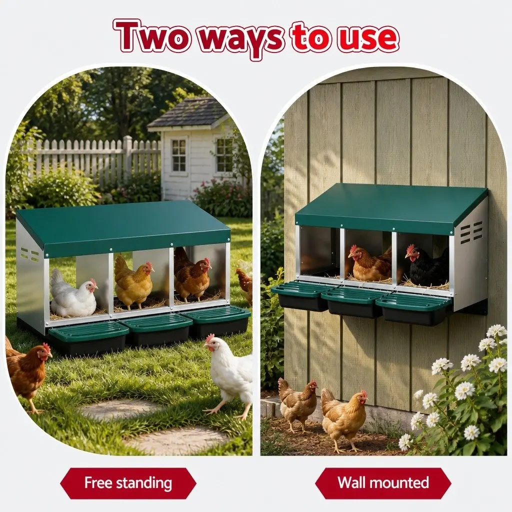 Chicken Nesting Box Wall Mounted 3 Holes Green Galvanized