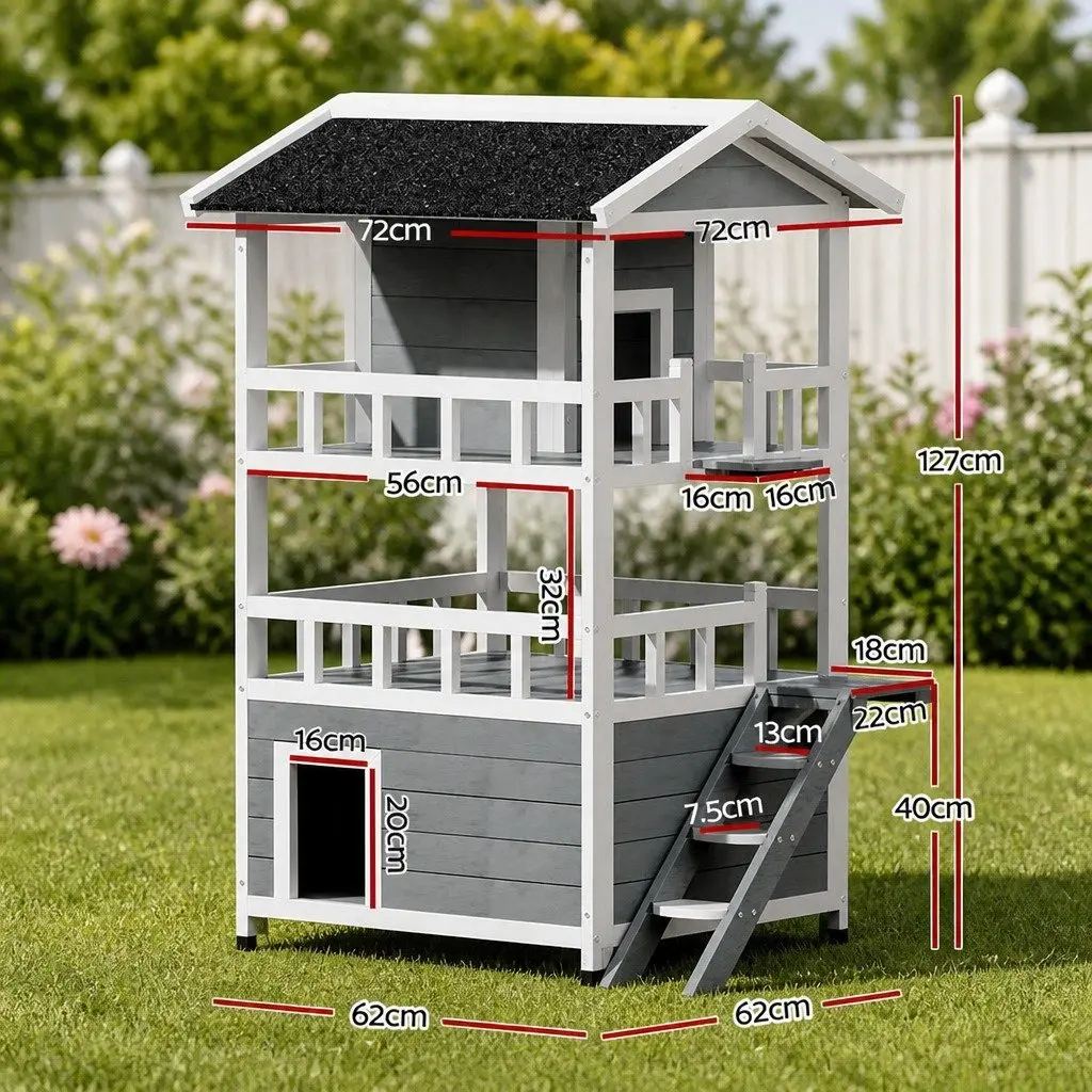 Wooden Cat House Small Animal Shelter Indoor Outdoor 72cm W x 72cm D x 127cm H
