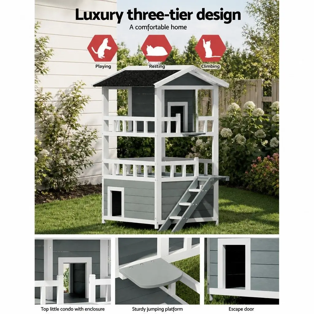Wooden Cat House Small Animal Shelter Indoor Outdoor 72cm W x 72cm D x 127cm H