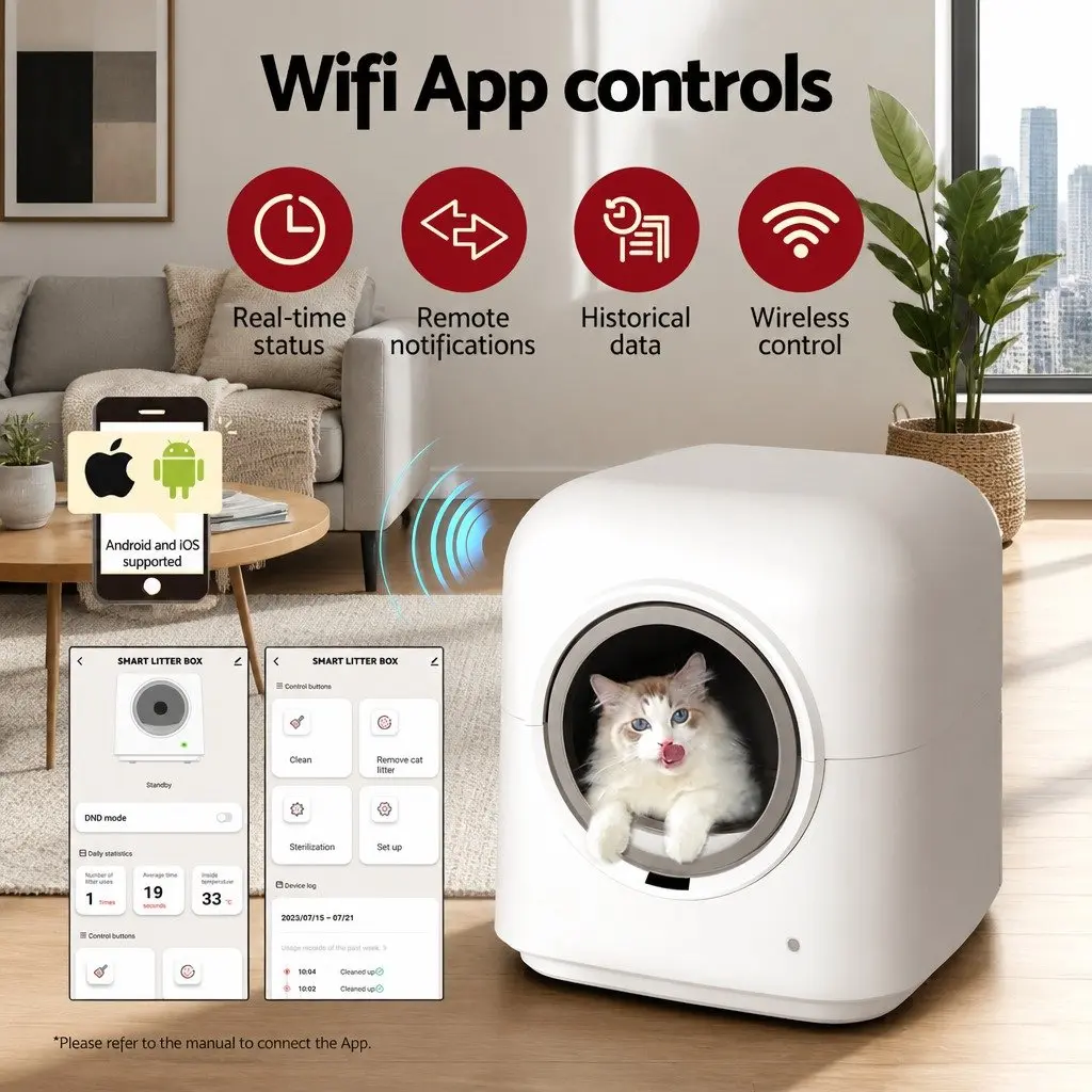 Automatic Cat Litter Box Smart Self-Cleaning Large Kitty Toilet App Control