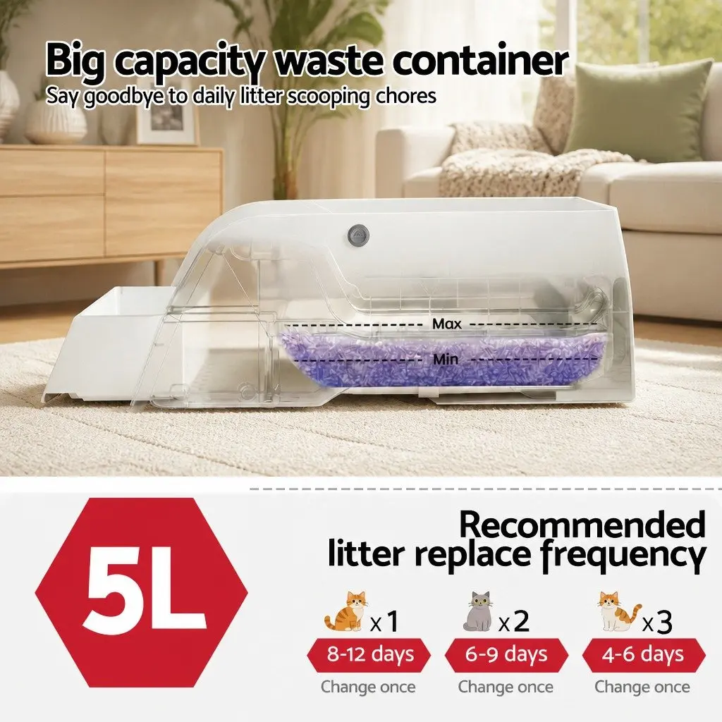 Automatic Cat Litter Box Smart Self-Cleaning Pet Toilet App Control White 5L
