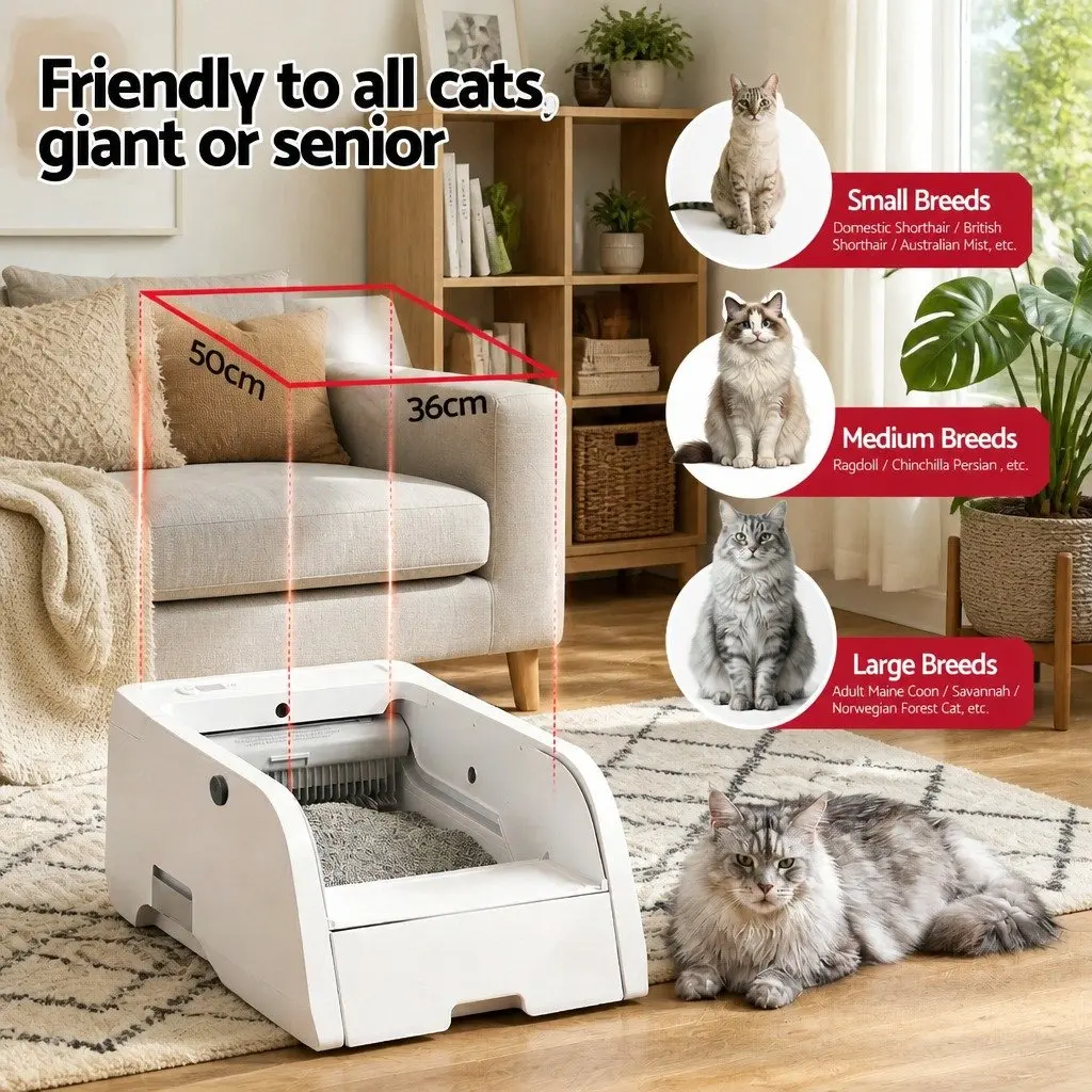 Automatic Cat Litter Box Smart Self-Cleaning Pet Toilet App Control White 5L