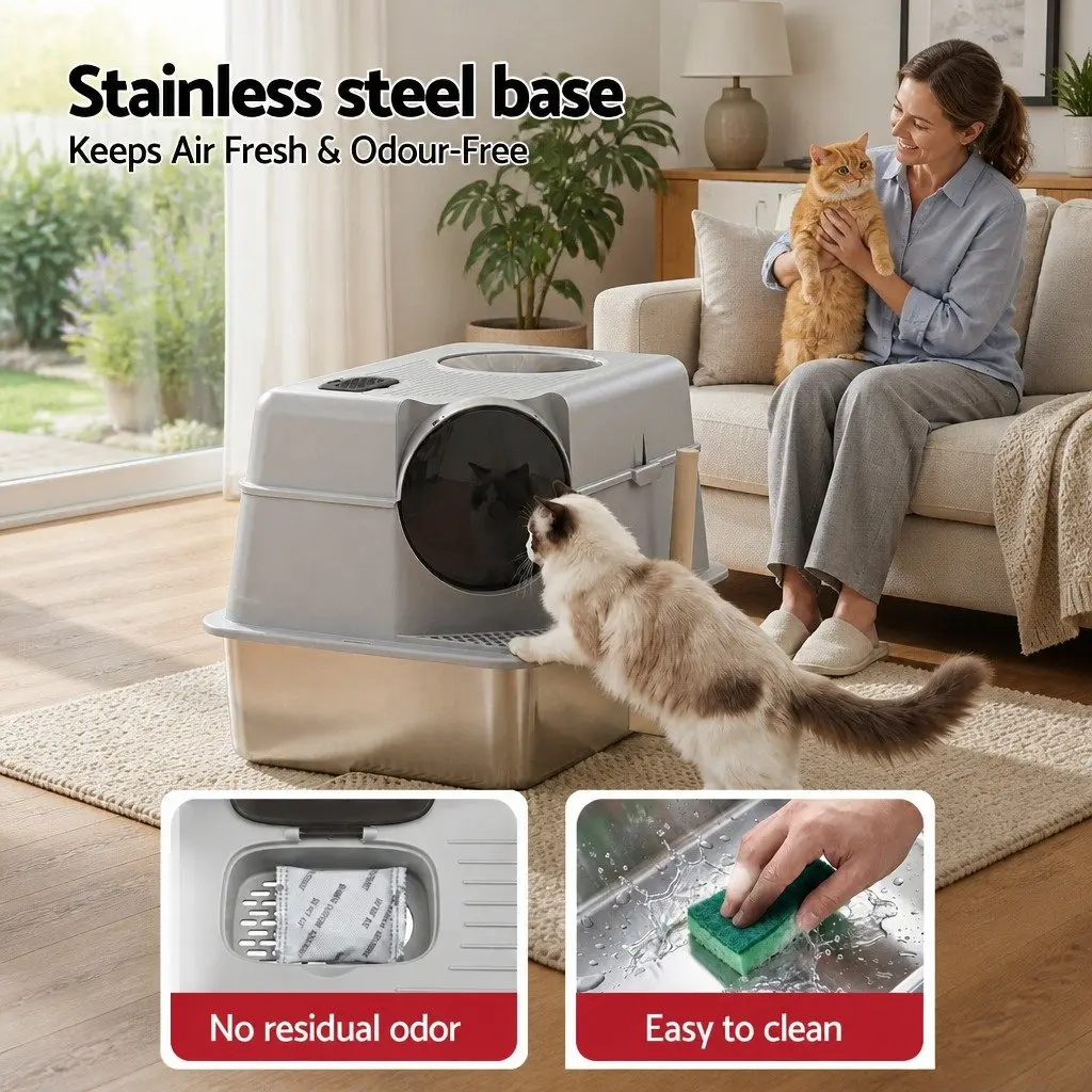 Large Stainless Steel Cat Litter Box Kit