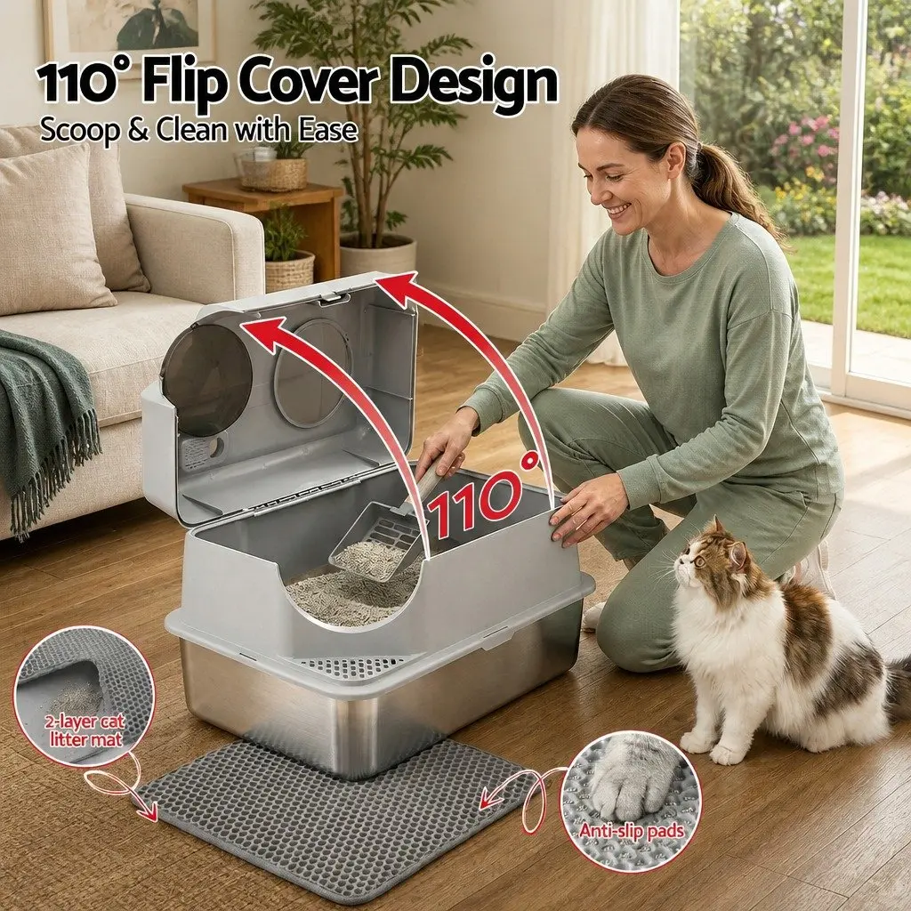 Large Stainless Steel Cat Litter Box Kit