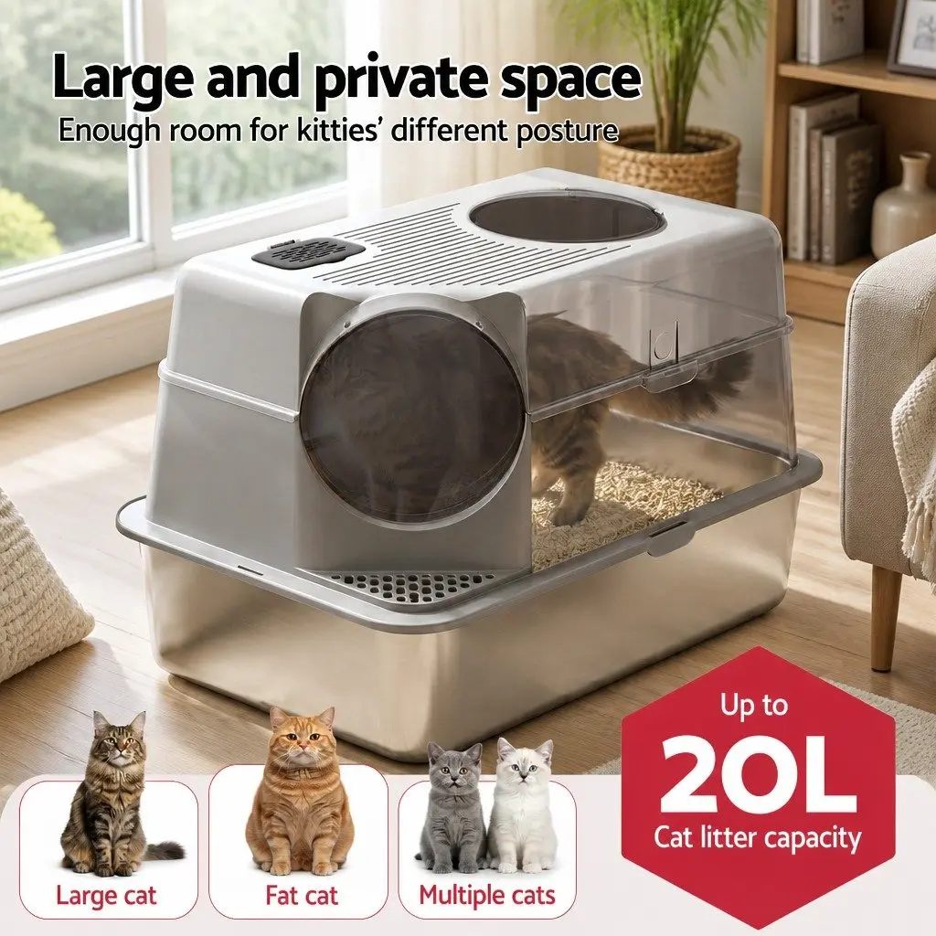 Large Stainless Steel Cat Litter Box Kit