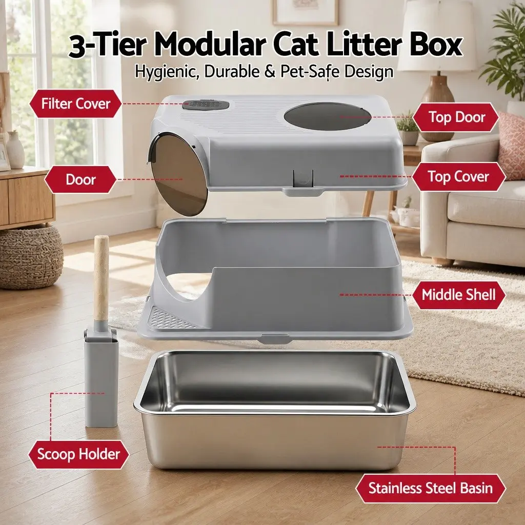 Large Stainless Steel Cat Litter Box Kit