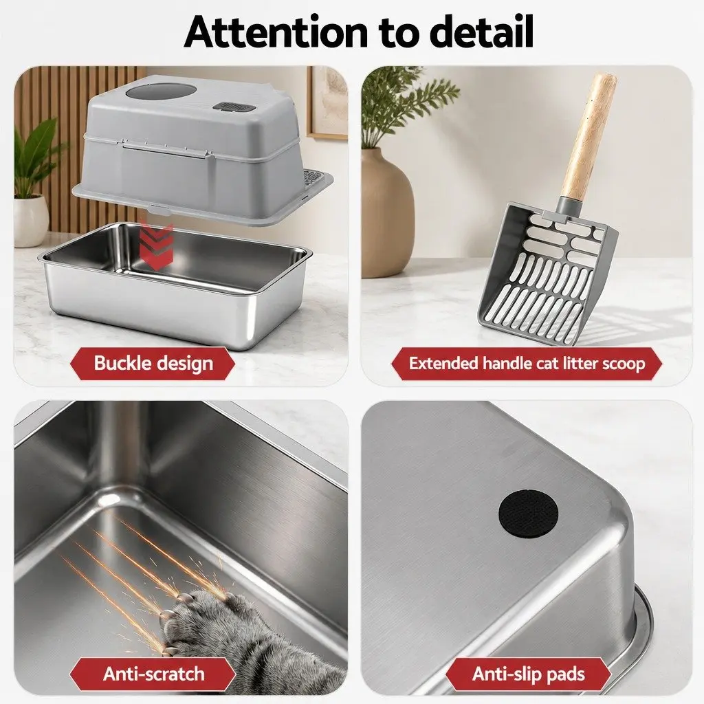Large Stainless Steel Cat Litter Box Kit