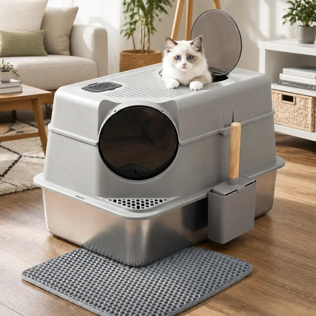 Large Stainless Steel Cat Litter Box Kit