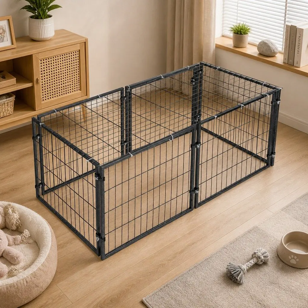 Dog Crate Cage Playpen for Home 129cm Black Metal