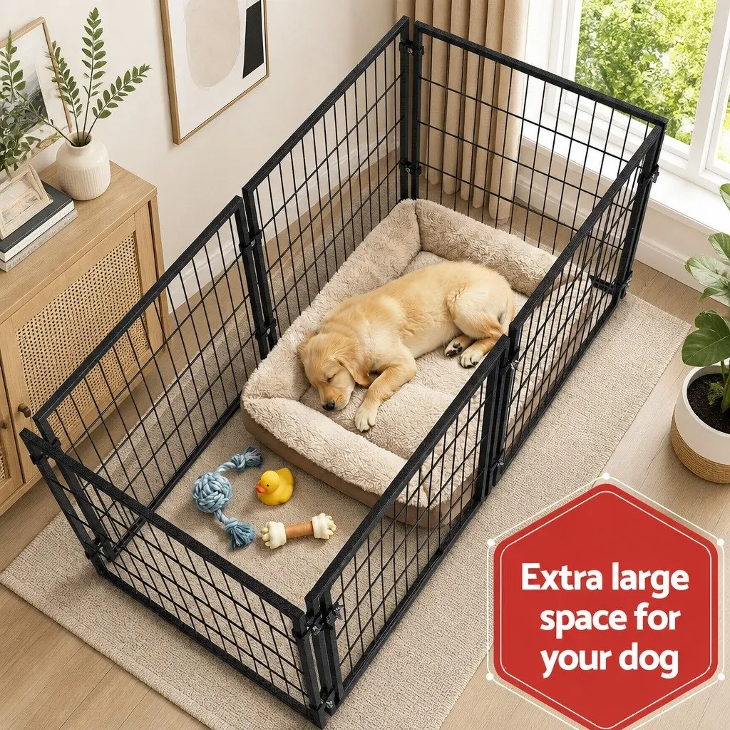 Dog Crate Cage Playpen for Home 129cm Black Metal