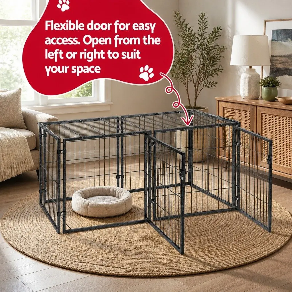 Dog Crate Cage Playpen for Home 129cm Black Metal