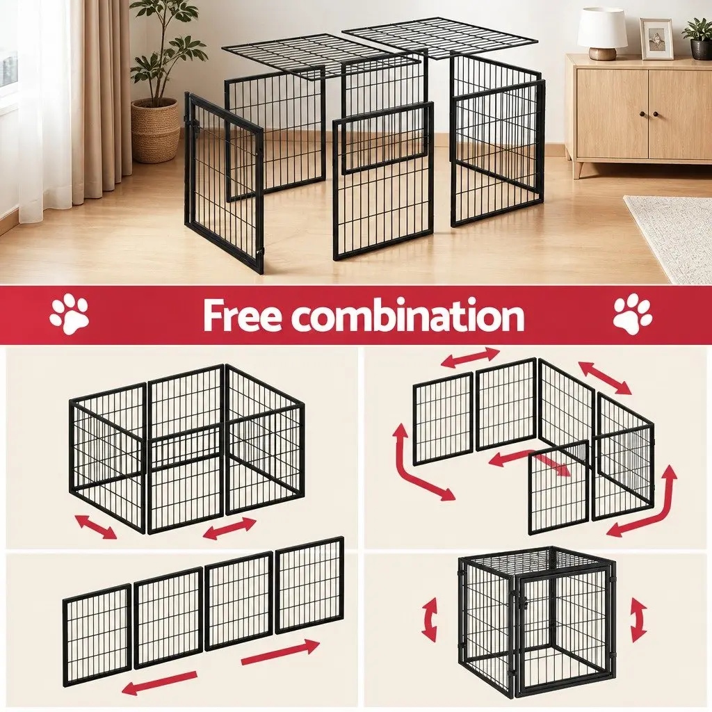 Dog Crate Cage Playpen for Home 129cm Black Metal