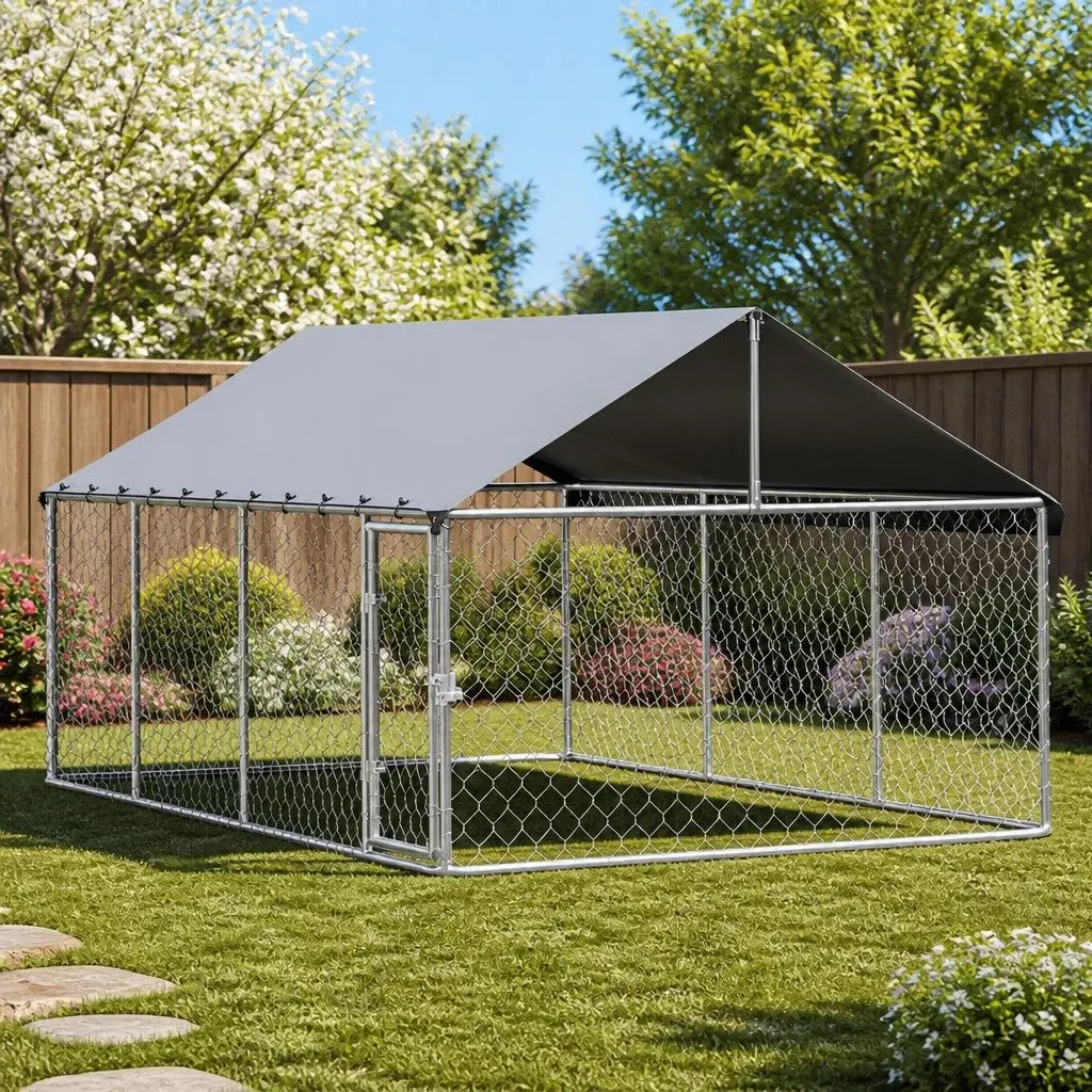 Heavy Duty Silver Dog Kennel Outdoor Cage 2M x 4M