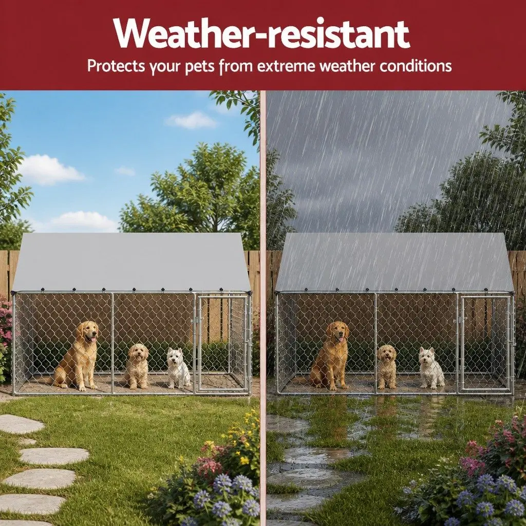 Heavy Duty Silver Dog Kennel Outdoor Cage 2M x 4M