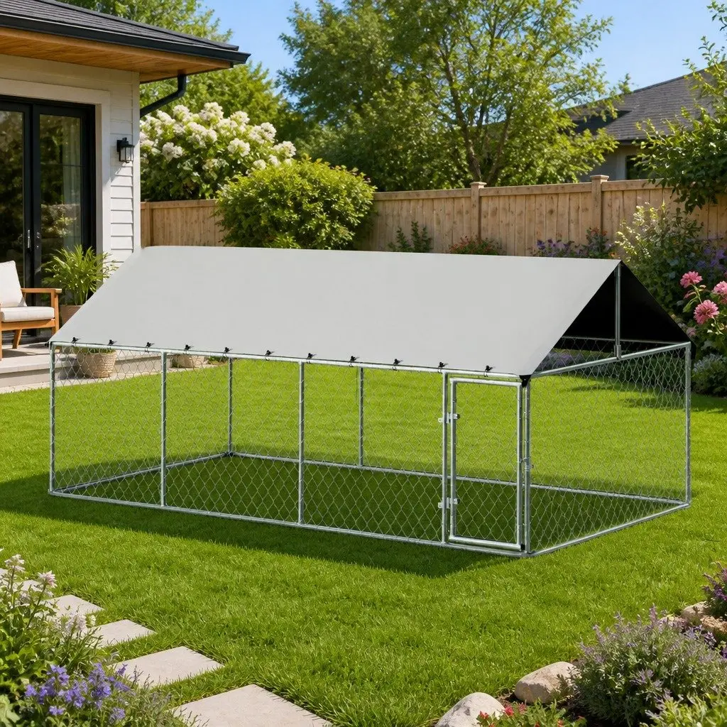 Heavy Duty Silver Dog Kennel Outdoor Cage 2M x 4M