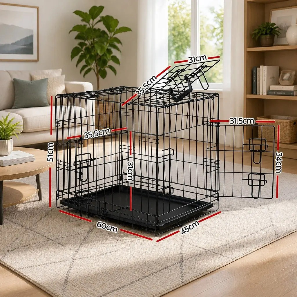 Dog Cage for Pet Containment and Travel 24 Inch Foldable Metal with 3 Doors Black