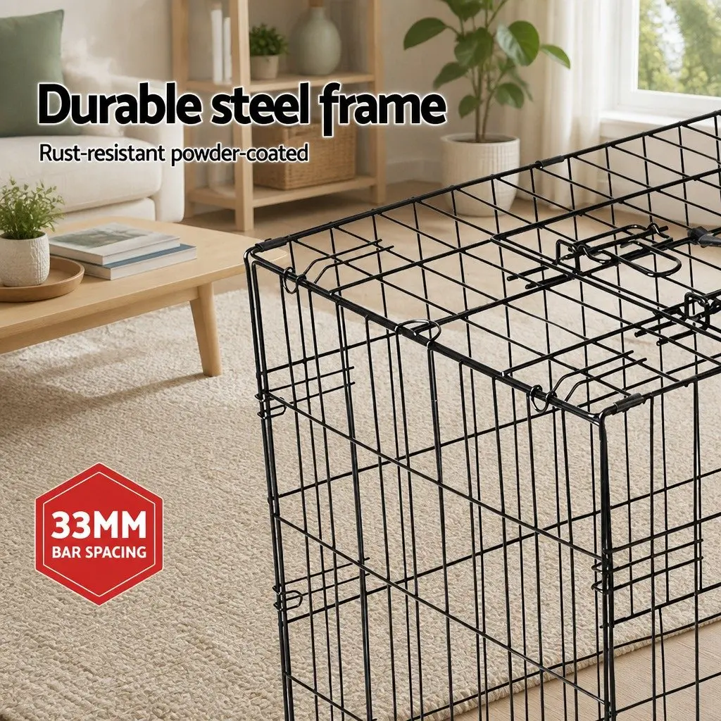 Dog Cage for Pet Containment and Travel 24 Inch Foldable Metal with 3 Doors Black