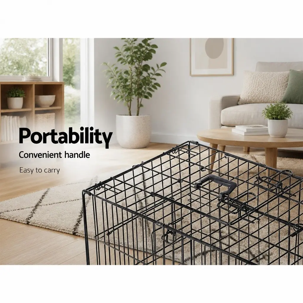 Dog Cage for Pet Containment and Travel 24 Inch Foldable Metal with 3 Doors Black