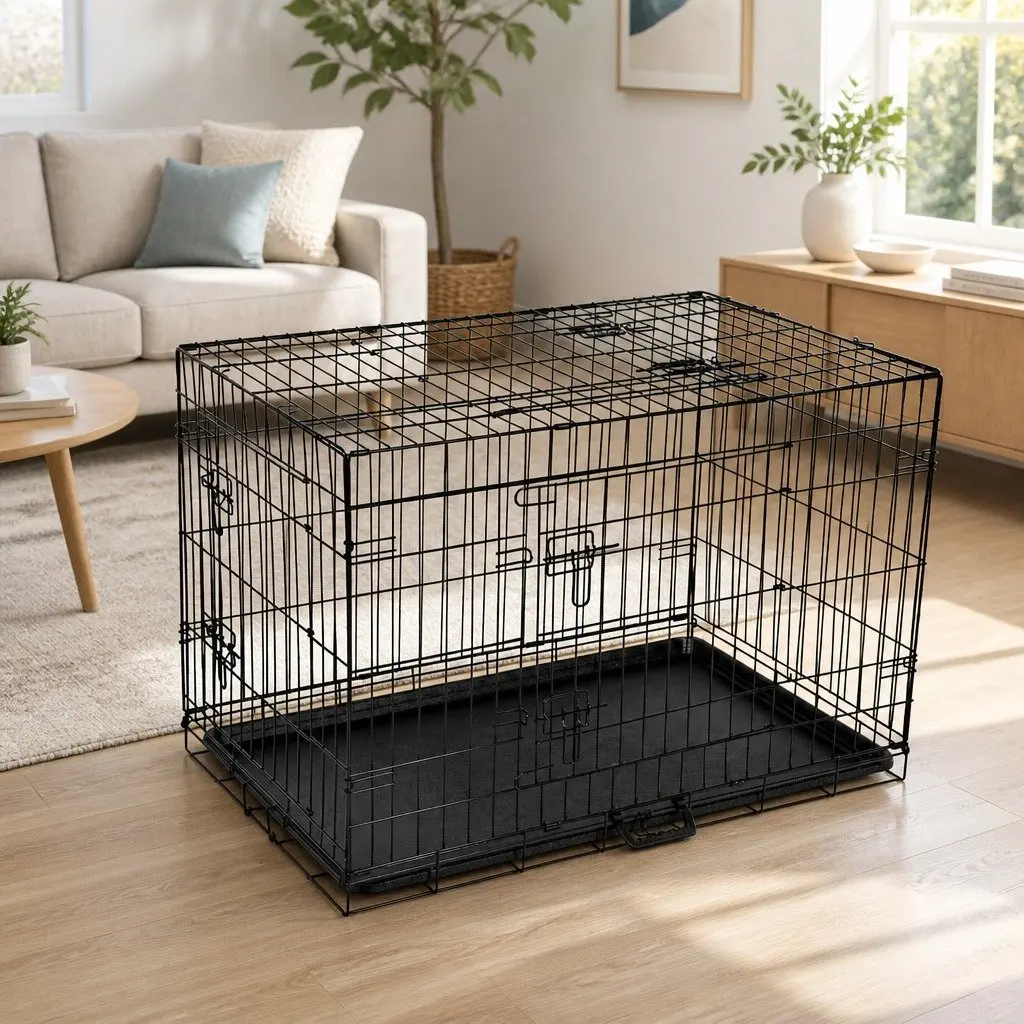 36 Inch Foldable Dog Cage in Black