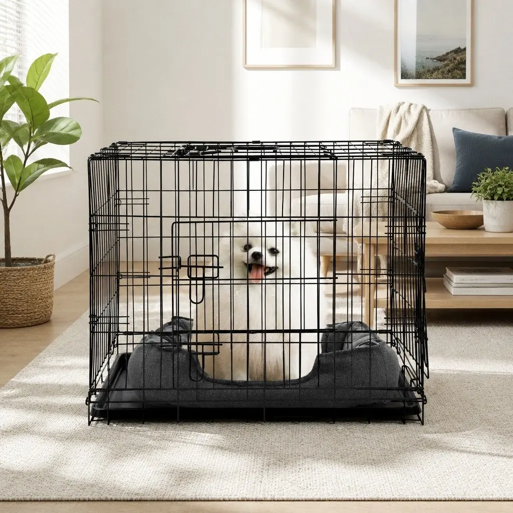 Dog Cage for Medium Pets 36 Inch Foldable 3 Door Black