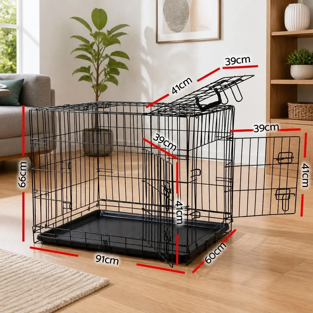 Dog Cage for Medium Pets 36 Inch Foldable 3 Door Black