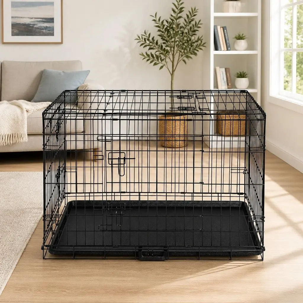 Dog Cage for Medium Pets 36 Inch Foldable 3 Door Black