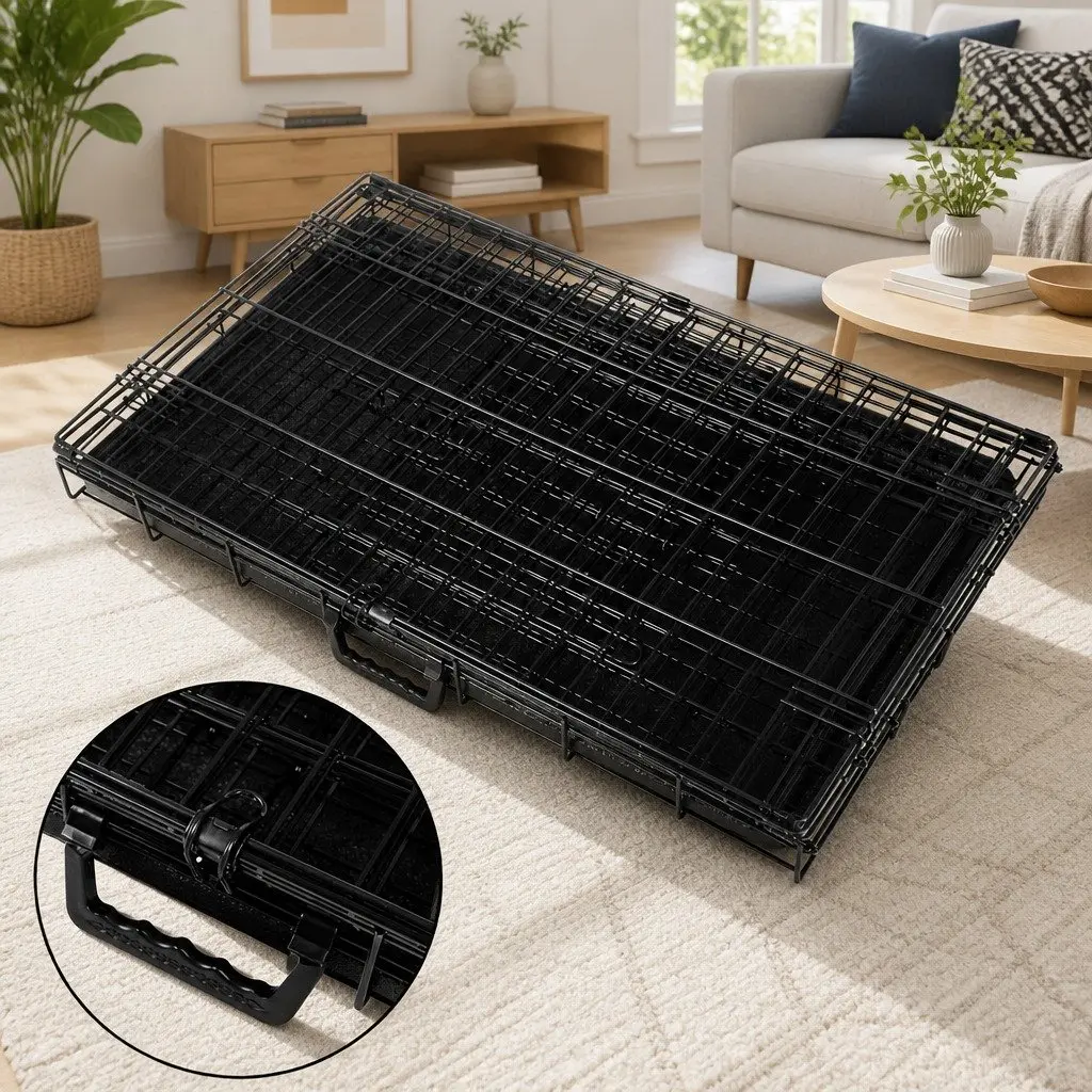 Dog Cage for Medium Pets 36 Inch Foldable 3 Door Black