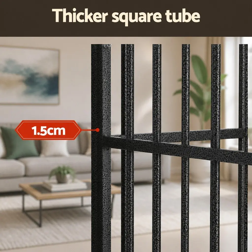 Dog Cage Crate for Medium Pets with Lockable Wheels Removable Tray Metal Black 95cm x 65cm x 85cm